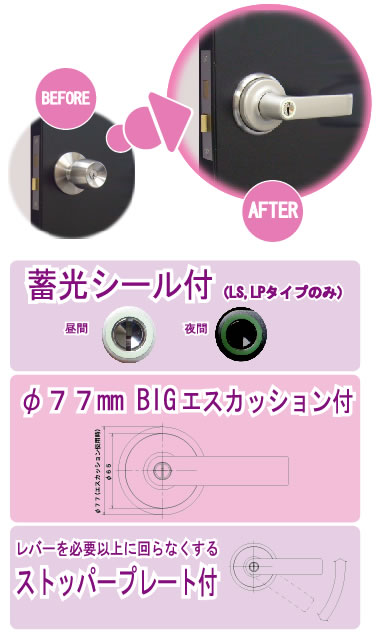 AGENT LP-1000 レバーハンドル取替錠 B／S100 鍵付 - 2